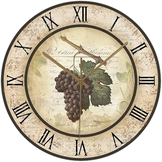 Grape Wine Clock Vintage Wine Theme Frameless Clocks 15inch Silent Non-Ticking Battery Operated Wood Home Wall Decor for Bedroom Office Kitchen Home Living Room