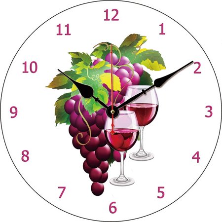 Grape Wine Kitchen Round Wall Clock Large Dinning Restaurant Cafe Decorative Wall Clock Silent Non-Ticking Nice For Gift