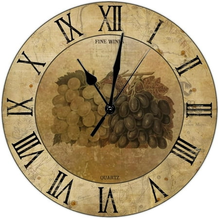 Grape Wine Wooden Wall Clock Europe Romantic Kitchen Wall Clock Grape Farm Large Wall Clocks Battery Operated 12 Inch Non-Ticking Farmhouse Wall Decor Home Decor For Living Room Bedroom Office