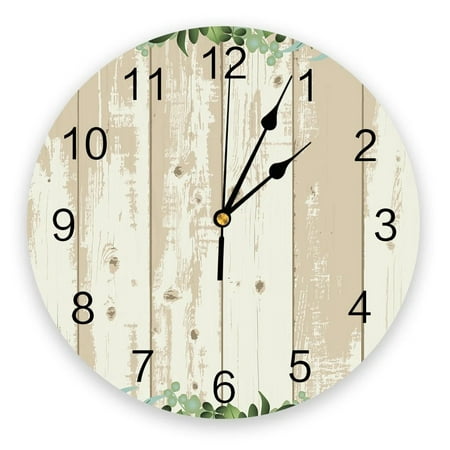 Green Leaves On Wooden Board Wall Clocks Silent Home Cafe Office Wall r Clocks for Kitchen Wall Art Large Wall Clocks 25cm