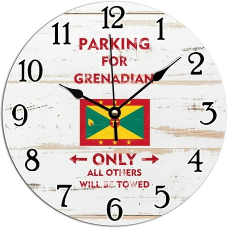 Grenadian Pvc Wall Clocks 12X12In Battery Operated Silent Decorative Wall Clock Parking For Grenadian Only All Others Will Be Towed Wall Clocks National Symbolic Clock For Living Room