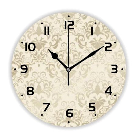 Grunge Nature Damask Floral Pattern Victorian Baroque Wall Clock for Living Room Kitchen Bedroom Antique Royal Wall Watch Decor