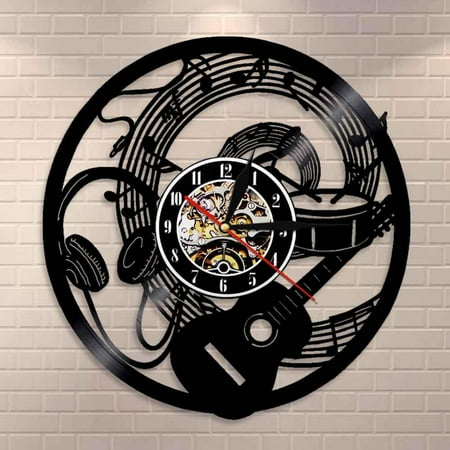 Guitar Vinyl Record Wall Clock Music Note Wave Headphone Musical Wall Art Home Decor Wall Clock Music Room Studio Wall Decor