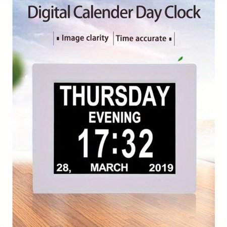 GYHM 1pc Extra Large Clock, Non-Abbreviated Day & Month 2 Color Display Settings Digital Photo Frame Media Player Clock, Elder Gift, For Home Room Living Room Office Decor