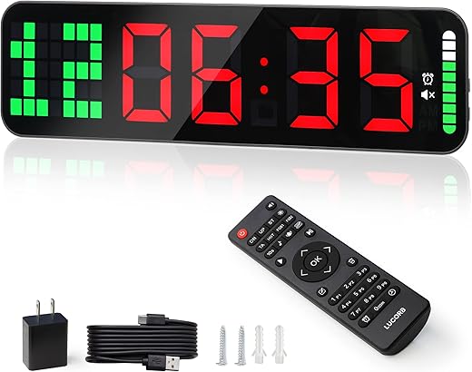 Gym Timer, 15 Large Digital Wall Clock for Gym Interval Workout Timer with Time Progress Bar Countdown/Up Stopwatch, Remote Control for Home Gym Garage Boxing Crossfit Fitness