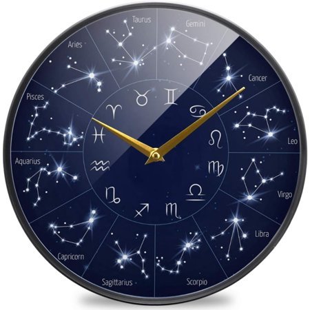 GZHJMY Beautiful Zodiac Constellation Round Map Leo Virgo Scorpio Round Wall Clock, 9.5 Inch Silent Battery Operated Quartz Analog Quiet Desk Clock for Home,Office,School