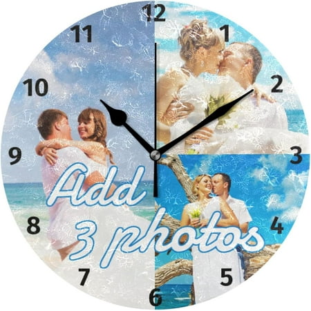 GZHJMY Custom Photo Personalized Wall Clock Silent Non Ticking Wall Clocks Name Text Customizable Round Clock Battery Operated for Family Home Office School Decor, Custom 3 Photos Collage