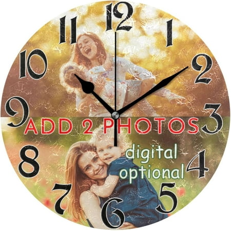 GZHJMY Custom Photo Wall Clock Personalized Design Your Text Logo Clock Round Wall Clock Silent Non Ticking Wall Clocks Battery Operated for Home Office School Decor, Custom 2 Photos Collage