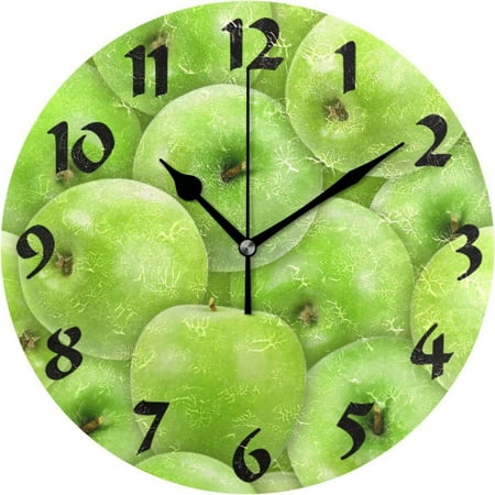 GZHJMY Fresh Green Apples Round Wall Clock,Silent Non Ticking Battery Operated Accurate Home Clock,Vintage Farmhouse Wall Decor for Living Room Bedroom Office Holiday Gifts,10