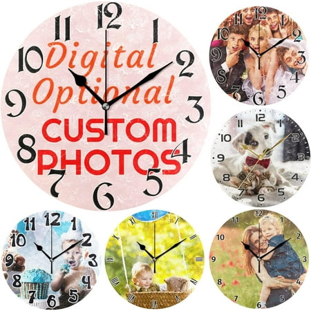 GZHJMY Personalized Photo Round Wall Clock, Custom Design Your Own Photo Picture Logo Name Silent Non Ticking Wall Clocks Battery Operated for Home Office School Decor Wedding Gift