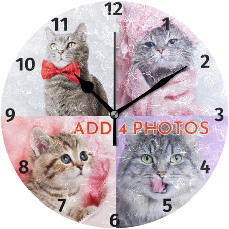 GZHJMY Personalized Wall Clock Silent Non Ticking Design Your Own Photo Picture Logo Name Round Clock Battery Operated for Years Birthday Customized Gifts, 4 Photos Collage