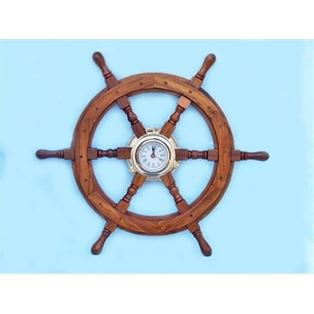 Handcrafted Model Ships Deluxe Class Wood And Brass Ship Wheel Clock 24 in. Ship Wheels Decorative Accent