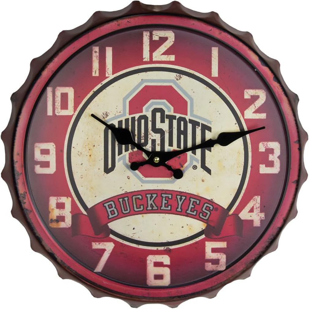 Hanna's Handiworks Ohio State University NCAA Bottle Cap Clock Vintage Metal Wall Art – Show Your Buckeyes School Spirit in Your Man Cave, Dorm, Bedroom, College Apartment with OSU Fan Décor