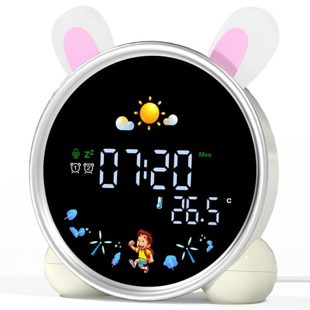 Hansang Alarm Clock for Kids, Ok to Wake Clock with Sleep Training, Rabbit Digital Alarm Clock with Night Light