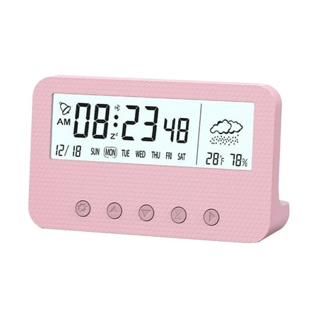 Harlier Digital Alarm Clock with Snooze, Small Clock/Table Clock, 5.5 LED Digital Calendar, 12/24H, Adjustable Brightness/Volume, Desk Clock for Bedroom, Living Room, Office - Pink