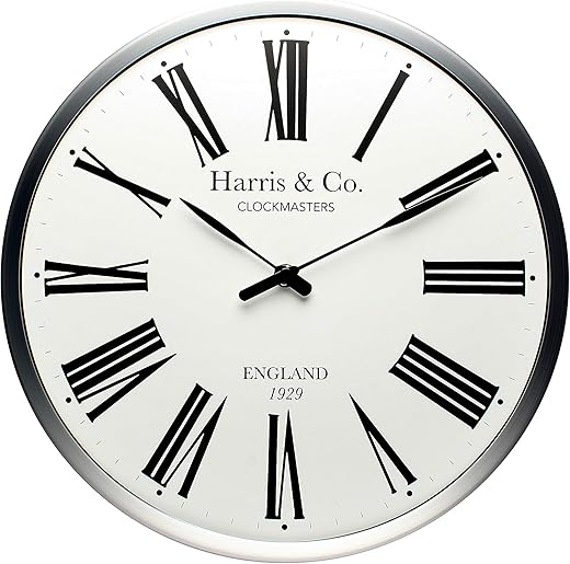 HARRIS & CO. CLOCKMASTERS ( 13 Inch Premium Luxury Wall Clock Roman Design - (Metal Frame & Curved Glass)(Silent Sweep Noiseless Technology) Model Name - Abbey Road