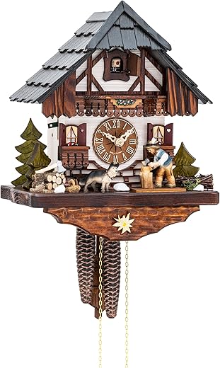 Hekas Cuckoo Clock Black Forest House with Moving Wood Chopper