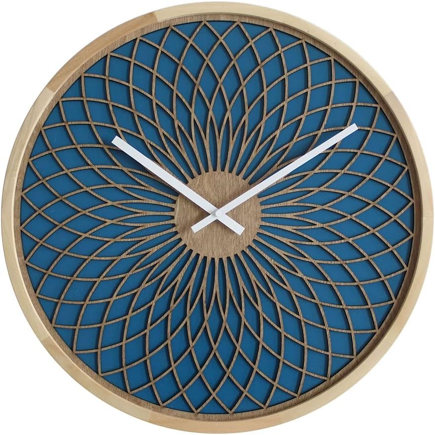 Hermle 31013 Stella 3D Dial Face Pattern Wood Wall Clock with Blue Background