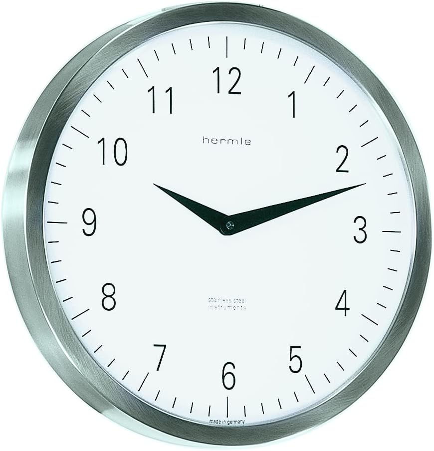 Hermle Wall Clock, Stainless Steel, Silver, Ø 30cm x 5cm