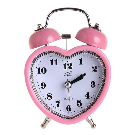 HeroNeo Heart Shape Bell Alarm Clock No Ticking Silent Night Light for Time Clocks