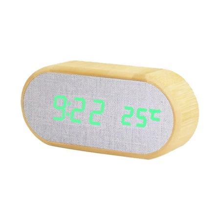 Hfyihgf Digital Alarm Clock Round Wooden Desk Clocks with 4 Alarms Sound Control Dimmer LED Electronic Clock for Bedroom Table Bedside Decor