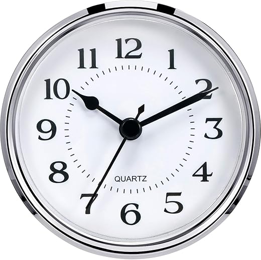 Hicarer 3-1/2 Inch (90 mm) Quartz Clock Fit-Up/Insert with Arabic Numeral, Quartz Movement (Silver Rim)