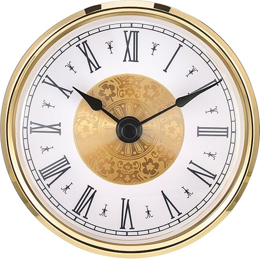 Hicarer 3-1/8 Inch (80 mm) Clock Insert with Roman Numeral, Quartz Movement, Gold Trim