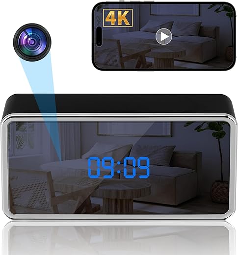 Hidden Camera Clock, HD 4K Clock Camera with Clear Night Vision, Motion Detection, Live Video Viewing, Nanny Cam Hidden Camera for Home, Spy Cam Clock for Security Indoor