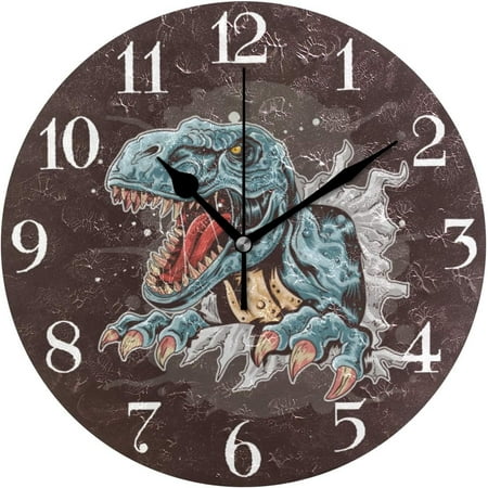 Hidove Dinosaur Wall Clock 9.8 Inch Silent Round Wall Clock Battery Operated Non Ticking Creative Decorative Clock for Kids Living Room Bedroom Office Kitchen Home Decor