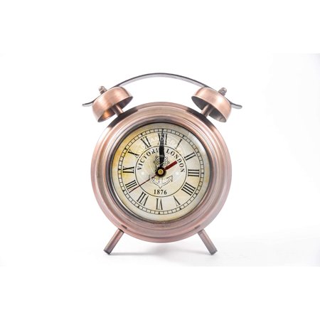 Hind Handicrafts Antique Copper 4 Aluminium Table Clock - Retro Non-Ticking Table Desk Battery Operated with Sweep Quartz Movement Roman Numerals Decorative for Bedroom Living Room Kids Room