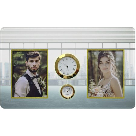 HiPhotoArt Large Window Into White Office Tempered Glass Family Couple Photo Picture Frame with Clock and Thermometer for Wall Hanging and Tabletop Display