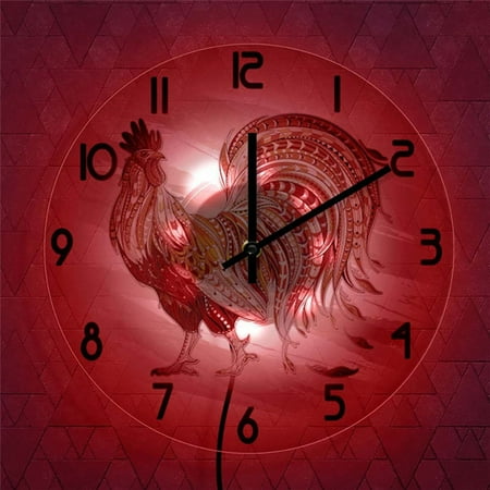 HKEJIAOI Home Essentials for New Home LED Lights Transparent Acrylic Wall Clock Tribal Fire Red Rooster Design Colorful Clock Decorative Wall Clock