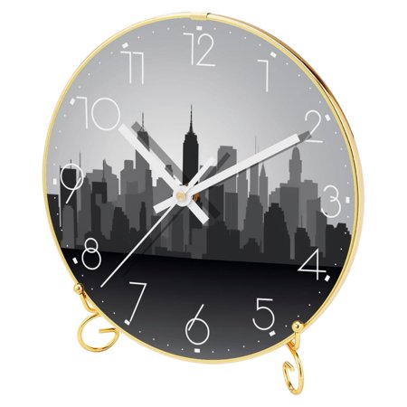 HOHODIY 9.4 inch Painted Wall Clock with Metal Stand, Quartz Movement Silent Non Ticking Wall Clocks Modern, Decor for Home/Bedroom/Office/Classroom，New York City skyline