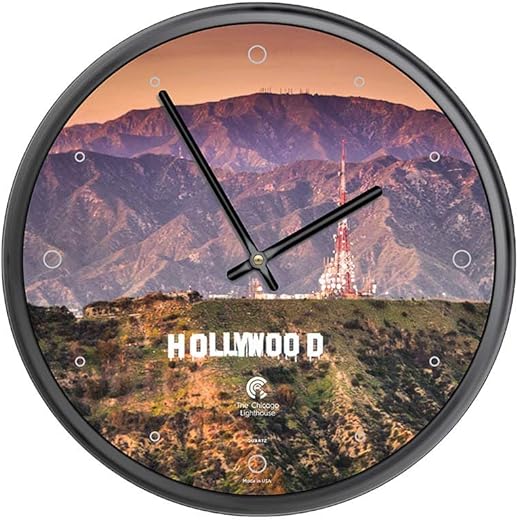 Hollywood Sign Decorative Wall Clock, 12.75 inch, Black