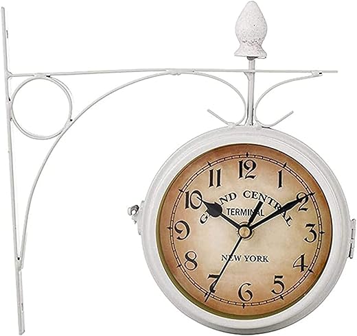 Home Decoration Wall Clock, Outdoor Garden Wall Clock, 8 Inch Double Sided Paddington Station Wall Clock Antique-Look Bracket Garden Clock Outdoor Clock Indoor (Color : White)