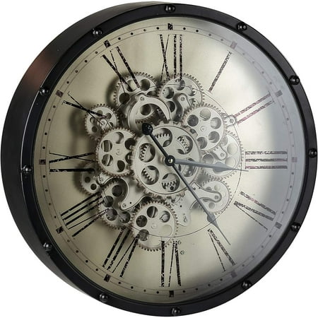 Home Decorative Wall Clock with Numeral Moving Gears Wall Clock for Home Office Kitchen Décor Matt Black Finished D18x4.5 inch