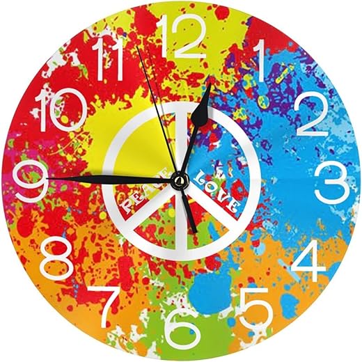 Home Decor Hippie Round Wall Clock Acrylic Silent Non Ticking Decorative Clocks for Living Room Kitchen