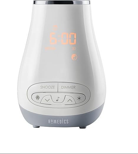 Homedics White Noise Sound Machine for Baby, Kids or Adults with Essential Oil Diffuser, 6 Soothing Sleep Sounds, Bluetooth Speaker, Night Light and Digital Alarm Clock