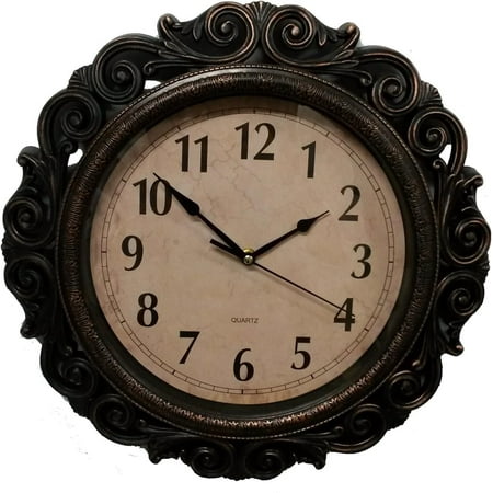 Home Essentials -16-Inch Plastic Decorative Wall Clock, Antique Wood Looking - Fashion - Quality Clock Brown