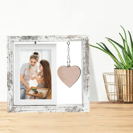 Homerr Double-sided Photo Frame Rotating Photo Frame 360-Degree Rotating Wooden Photo Frame - Double-Sided with Smooth Edge and Heart Pendant