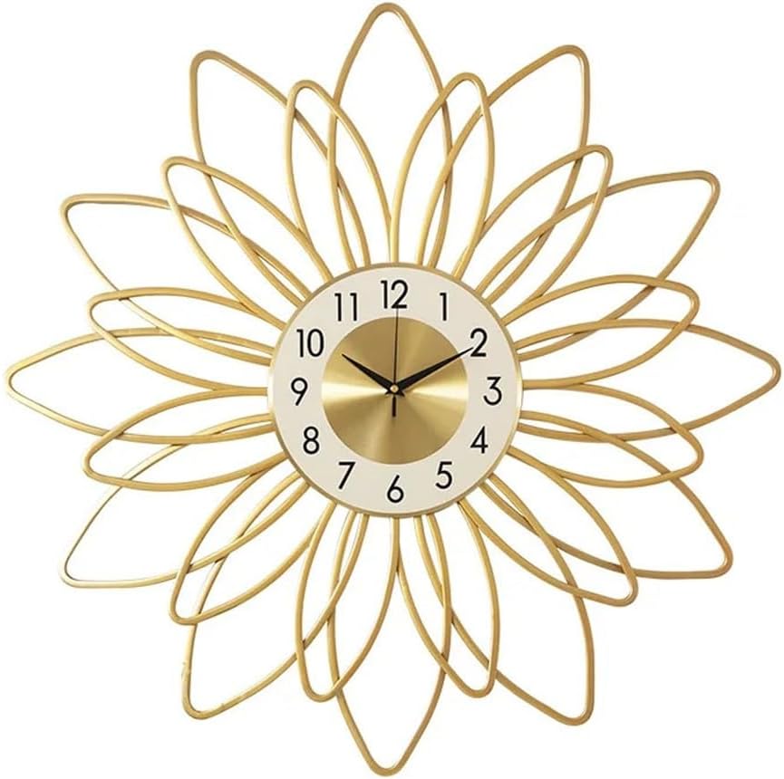 Home Sunflower Living Room Metal Floral Clock Dining Room Bedroom Decoration Home Wall Clock(D)