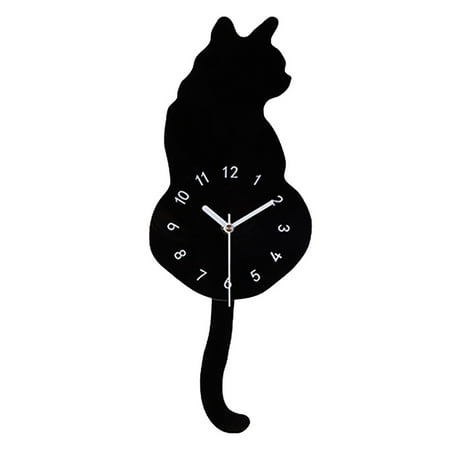 HOTYA Silent for Cat Pendulum Wall Clock with Moving Tail for Home Wall Decor Xmas gif