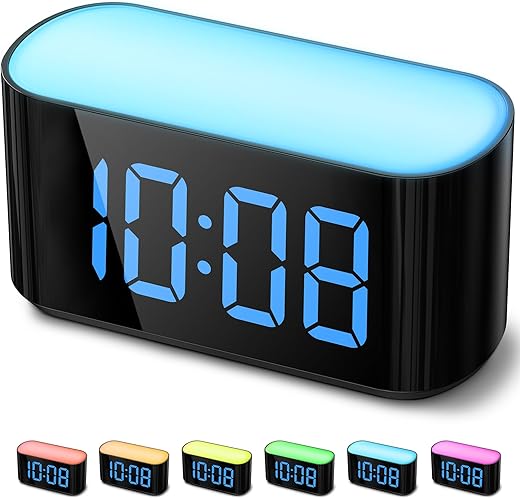 HOUSBAY Digital Alarm Clock for Bedrooms - Large Display Easy to Read Across The Room, 7 Larger Color Night Light, Dual Alarm, Dimmer, True Battery Backup, Adjustable Volume（Blue）