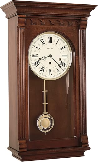 Howard Miller Alcott Wall Clock 613-229 – Windsor Cherry, Brass Pendulum with Mechanical, Key-Wound, Single-Chime Movement