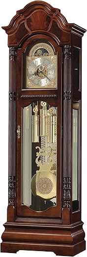 Howard Miller Andrako Floor Clock II 549-056 – Windsor Cherry Grandfather Home Decor with Illuminated Case & Cable-Driven, Triple-Chime Movement