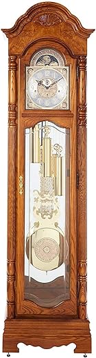 Howard Miller Browman Floor Clock 611-202 – Golden Oak Grandfather Vertical Home Decor with Illuminated Case & Cable-Driven, Single-Chime Movement