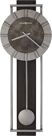 Howard Miller Cass City Wall Clock II 549-544 – Rectangular Aged Silver Metal Frame with Satin Ebony Panel Home Decor, Pendulum & Quartz Movement