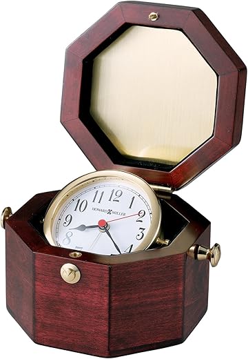 Howard Miller Chronometer Table Clock 645-187 – High Gloss Rosewood Hall Finish, Octagon Chest, Swivel Design, Antique Home Décor, Quartz, Alarm Movement