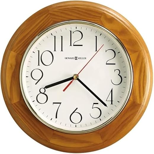 Howard Miller Dalton Gardens Wall Clock II 549-660 – 11.5-Inch Champagne Oak Finish, Round Brass-Finished Bezel, Natural Home Decor, White Dial, Quartz Movement Timepiece