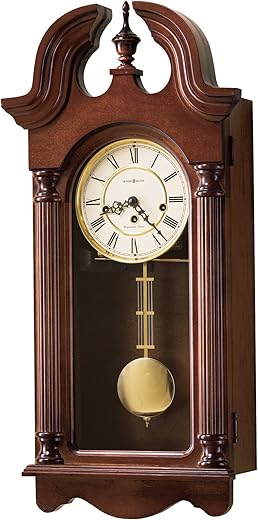 Howard Miller David Wall Clock 620-234 – Windsor Cherry Finish, Swan Neck Pediment, Vintage Home Decor, Brass-Finished Pendulum, Key-Wound, Single-Chime Movement